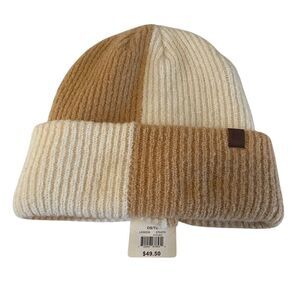 Checkered Color Block Unisex Beanie in Beige & Light Tan.